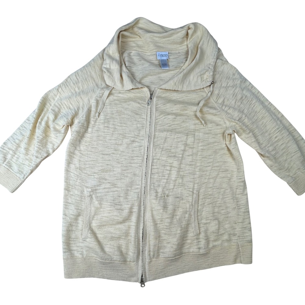 Zenergy by Chicos Yellow Cotton Slub Knit Full Zip Cardigan Sweater Size 3 XL